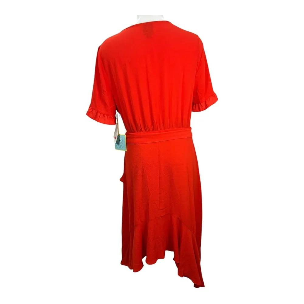 $139 CECE NEW Women’s Red Ruffled-Sleeve Cascading Belted Fit & Flare Dress 14 - Image 3