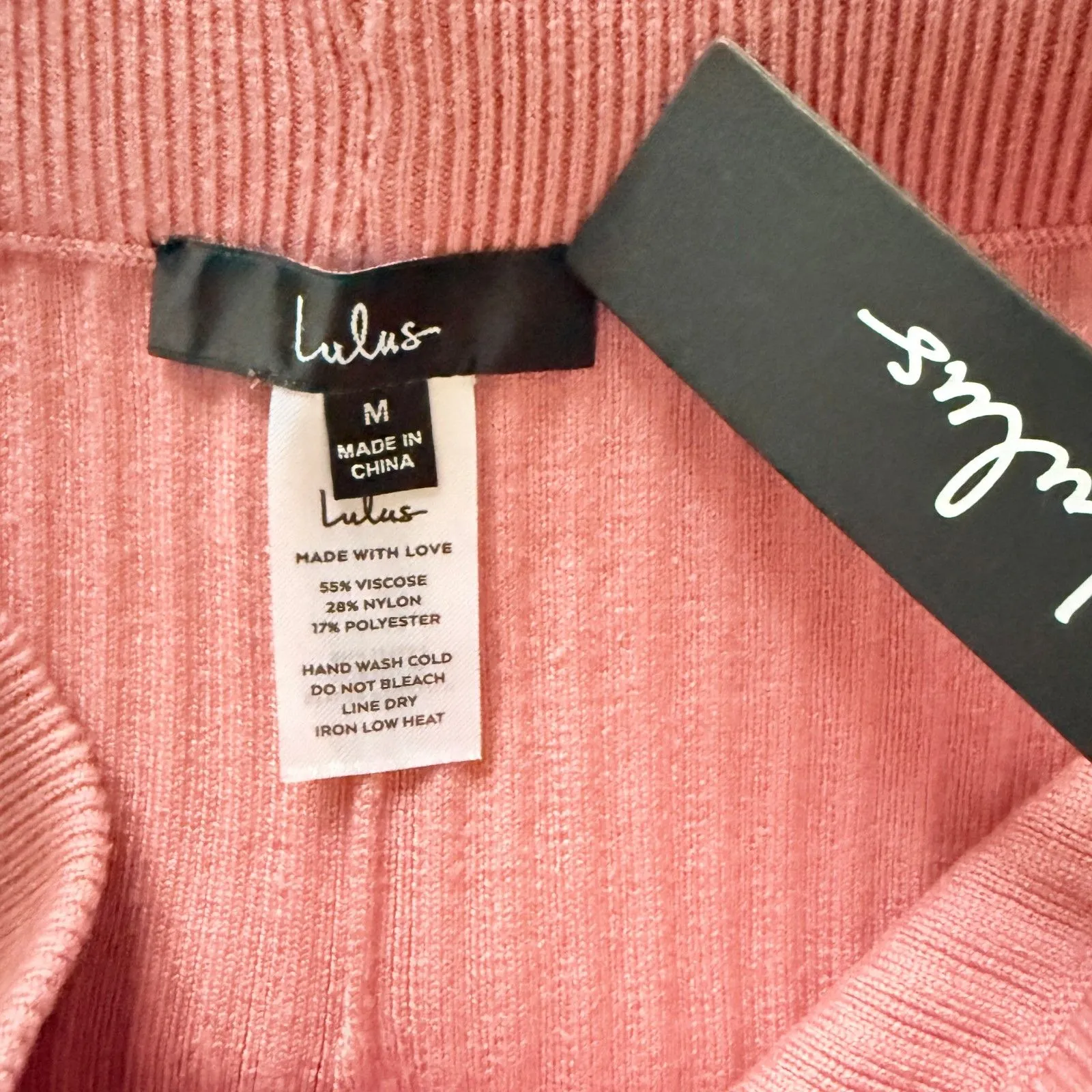 Lulus Snuggly Style Mauve Pink Ribbed Knit Wide-Leg Pants High Waist Sz M - Image 5