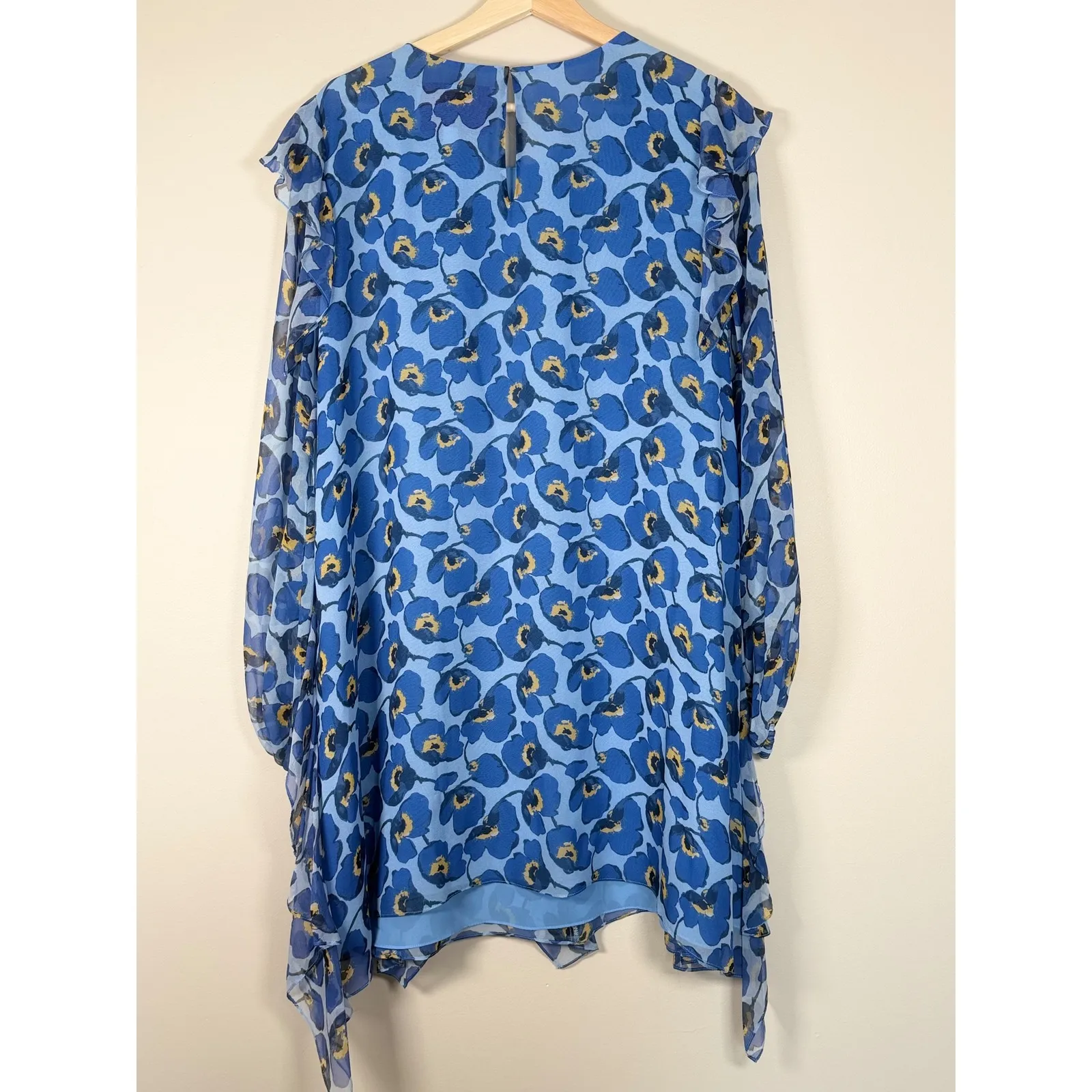 Carolina Herrera Floral Silk Chiffon Ruffle A-Line Mini Dress Blue Print Size 10 - Image 10