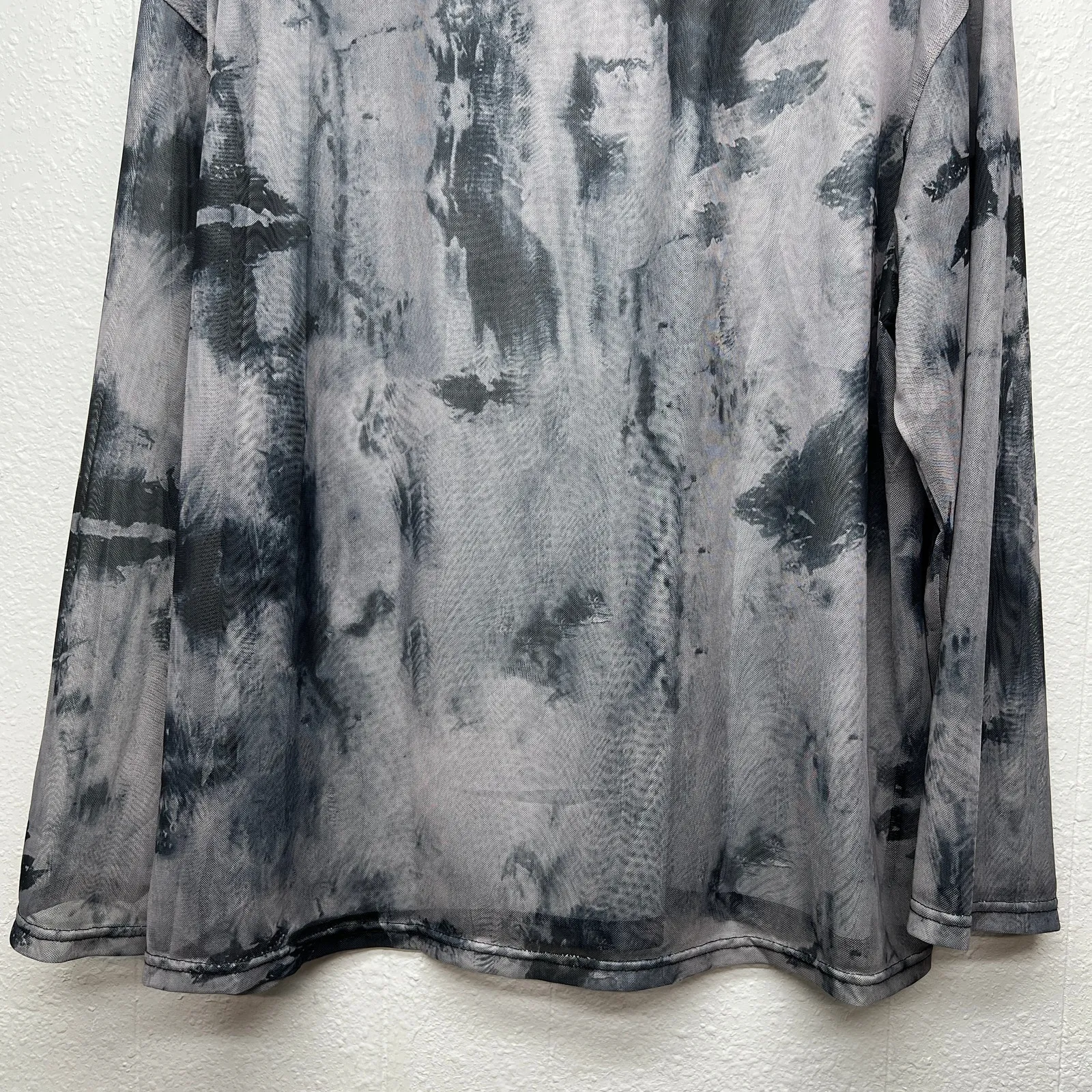 Womens Mesh Tie Dye Top Womens XL Wide Sleeve Whimsigoth Grunge Y2K Coquette Gray - Image 7