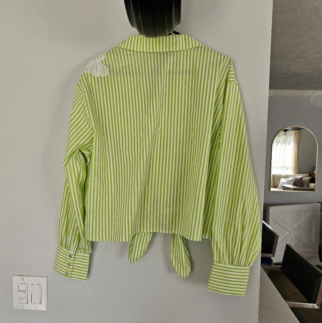 Marc New York Green and White Striped Casual Shirt Nwot - Image 5