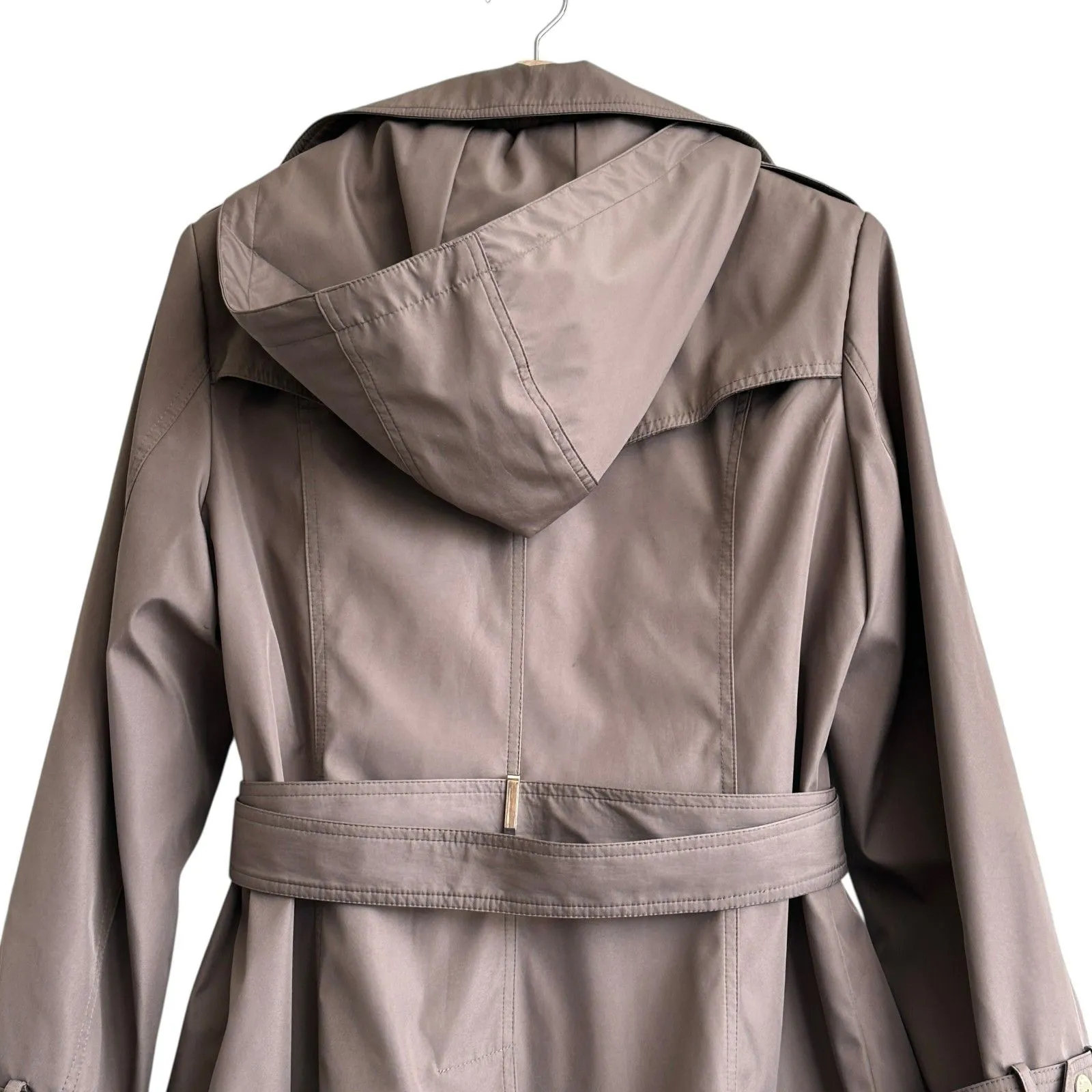 Calvin Klein Rain resistant trench Coat hooded with a belt women size L - Image 2