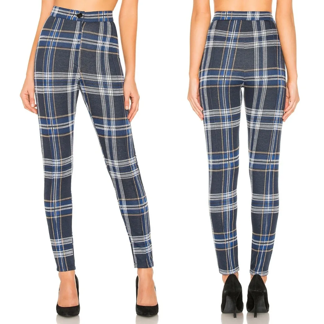 Free People | Y2K Carnaby Plaid High Rise Skinny Pants in Blue & White‎ - Image 2