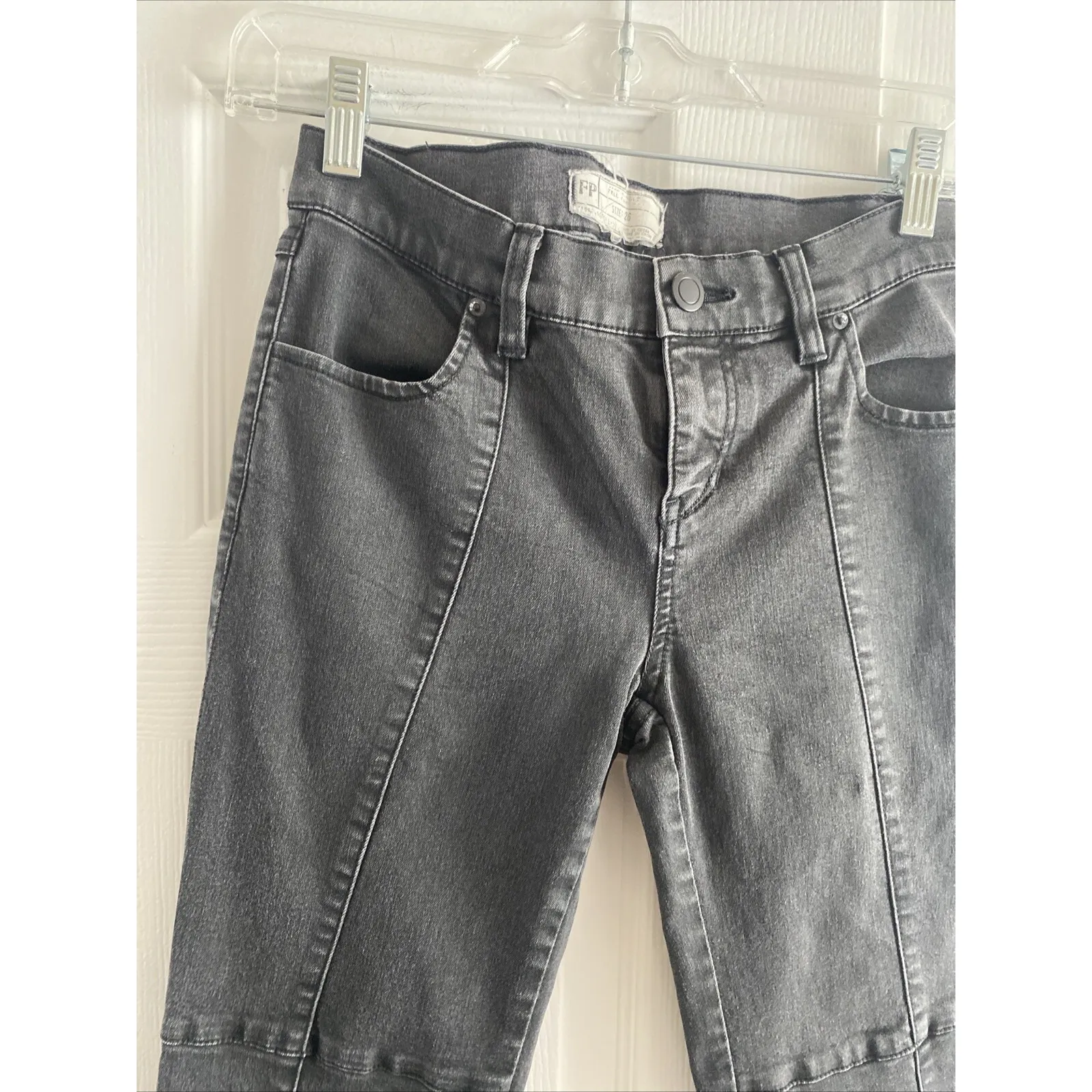 Free People Women's 26 Charcoal Gray Skinny Jeans Moto High Rise Stretch Cig - Image 3