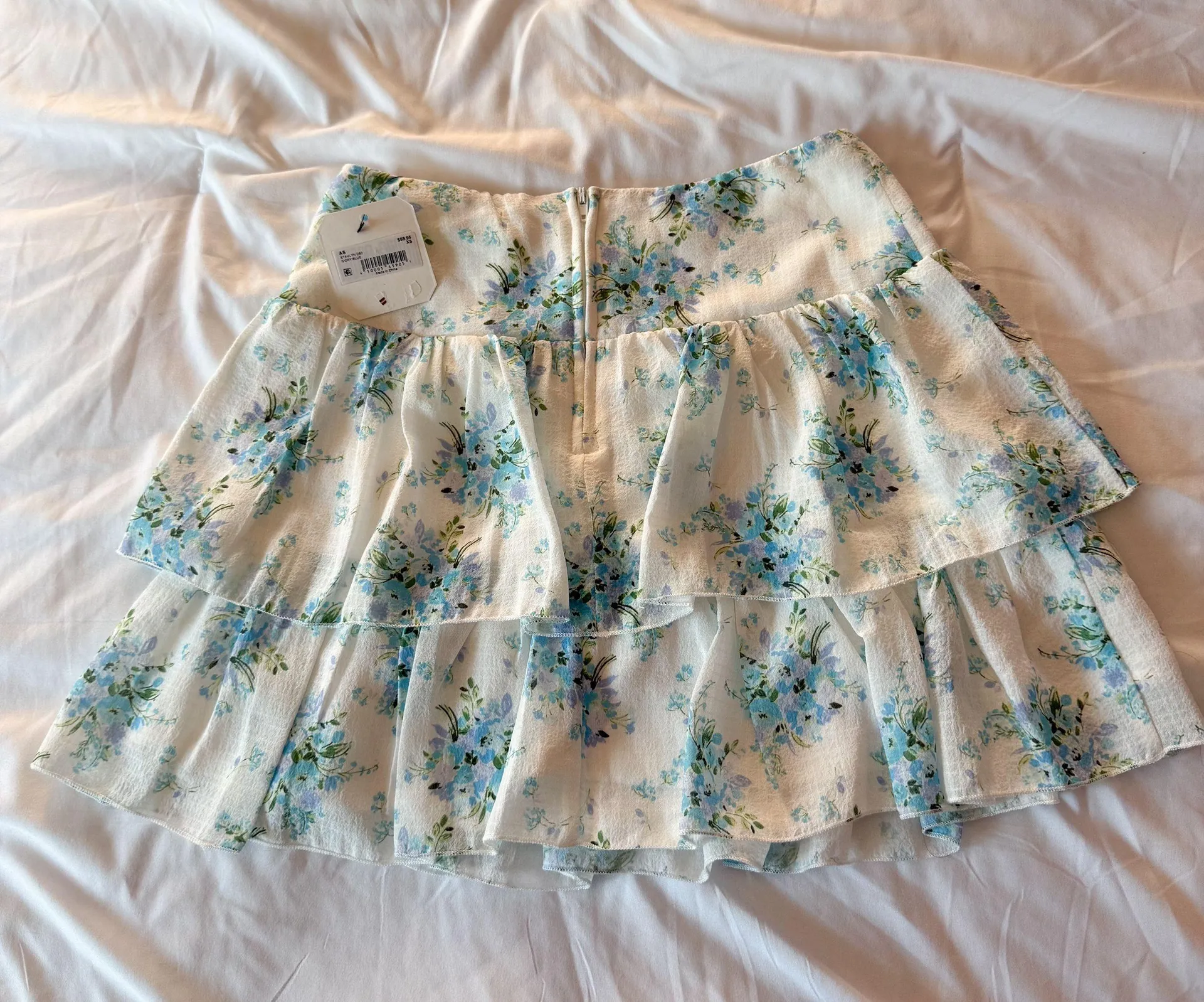 Altar’d State Ivory/Blue Stavlyn Floral Ruffle Skirt Size XS - Image 2