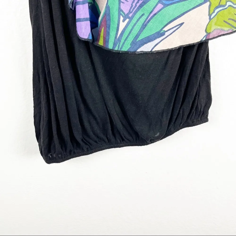 FREE PEOPLE Black Annka Linen Blend One Shoulder Floral Ruffle Bubble Hem Top - Image 7