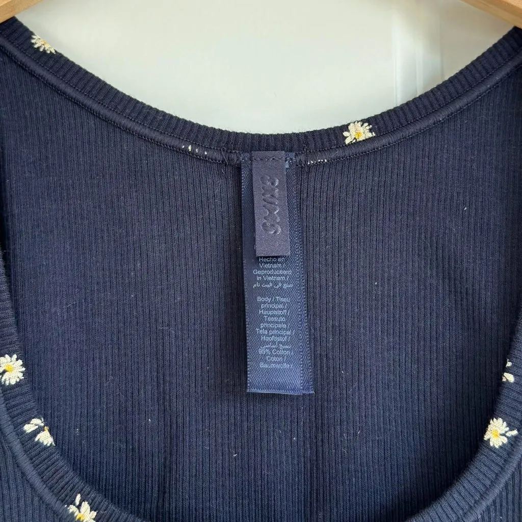 Skims Cotton Rib Tank in Navy Daisy Print, Size X-Small - Image 5