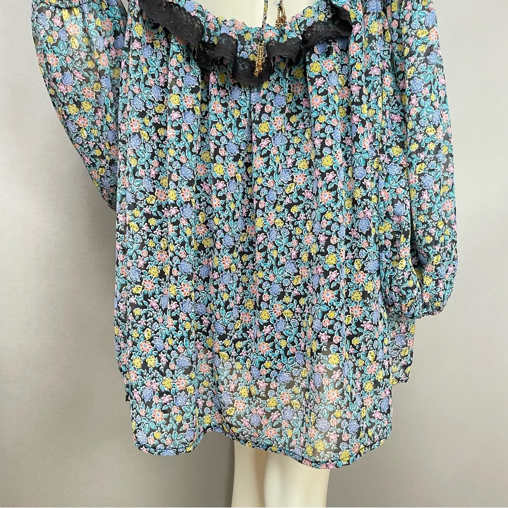 Free People Pennie Babydoll Minidress Dress Floral‎ Black Ruffle Tie Back Small - Image 11