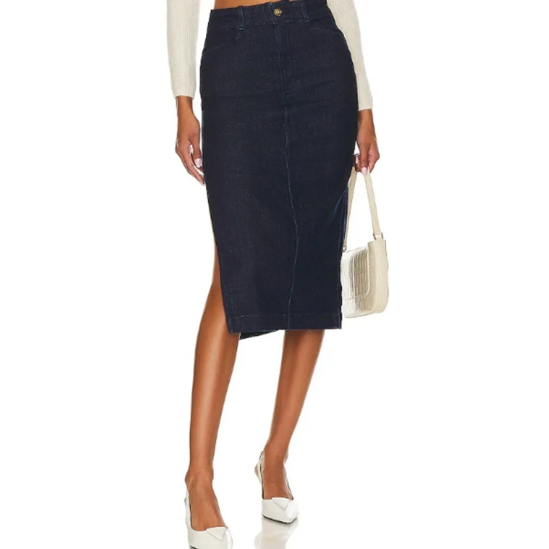 Favorite Daughter Women's‎ Mischa Skirt in Flores Denim Size 6/23 Side Slit NEW Blue - Image 2