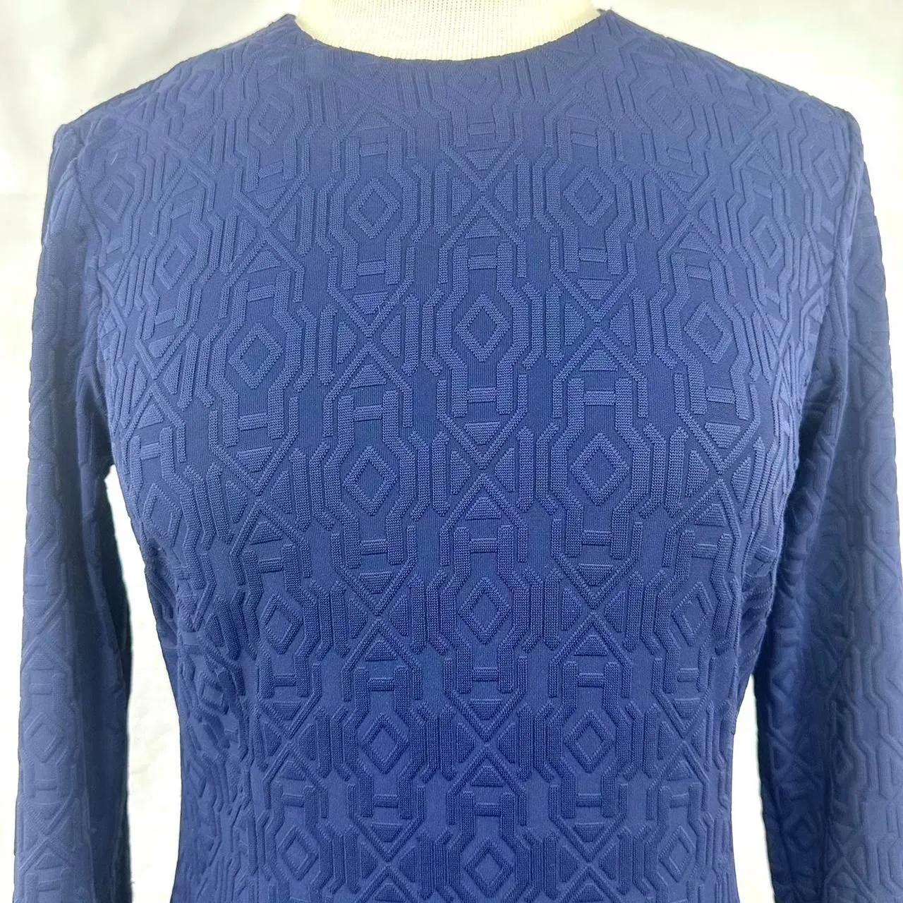 J. MCLAUGHLIN Navy Geometric Round Neck Pullover Sheath Dress Womens Small Knit - Image 2