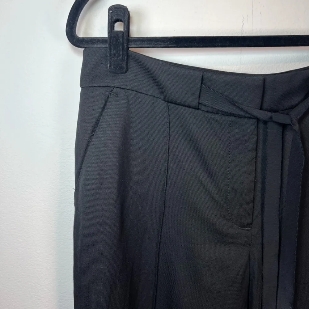 Ann Taylor Loft Tie Waist Cropped Linen Blend Trouser Pants Black Women's Size 8 - Image 3