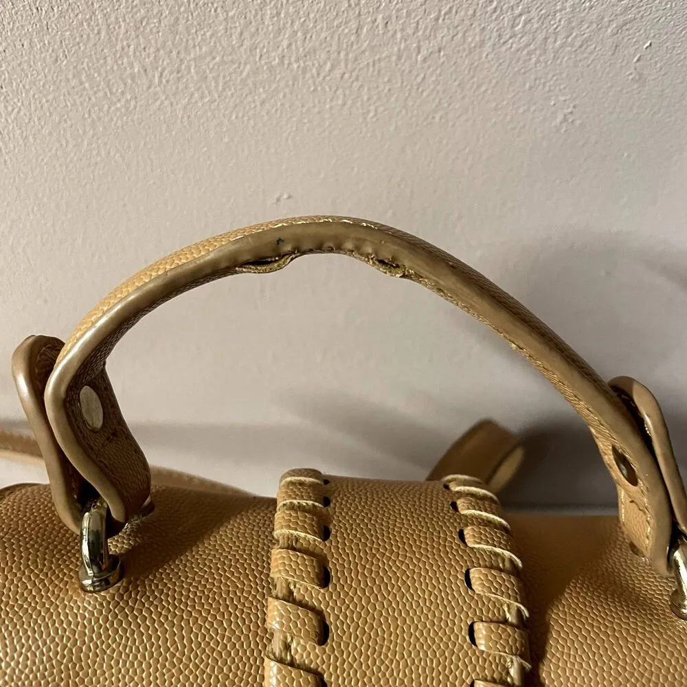 Francesca's Tan Whipstitch Trim Faux Leather Backpack GUC Brown - Image 6