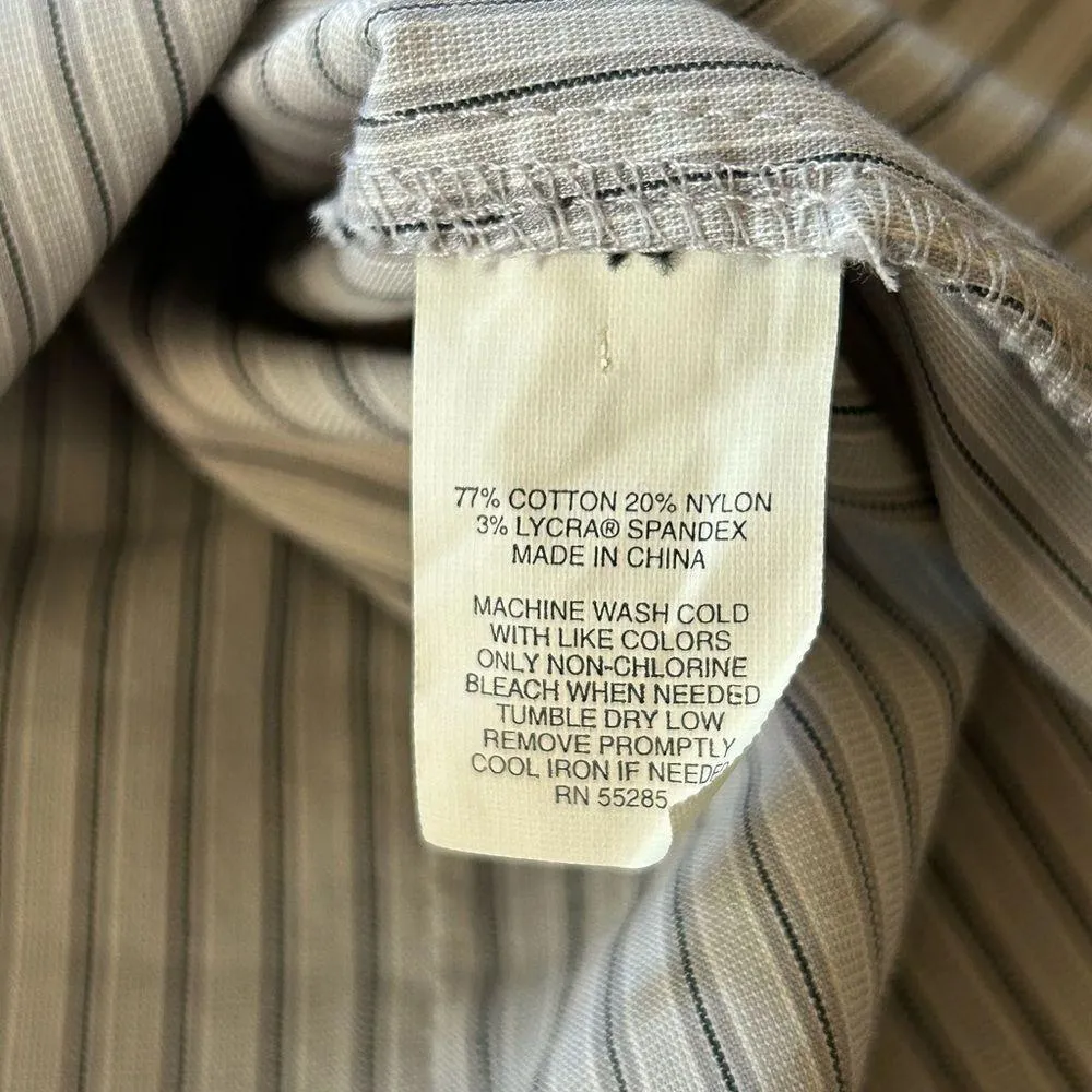 Vintage Express Top Medium Gray Pinstripe Cap Sleeves Button Down Careercore - Image 3