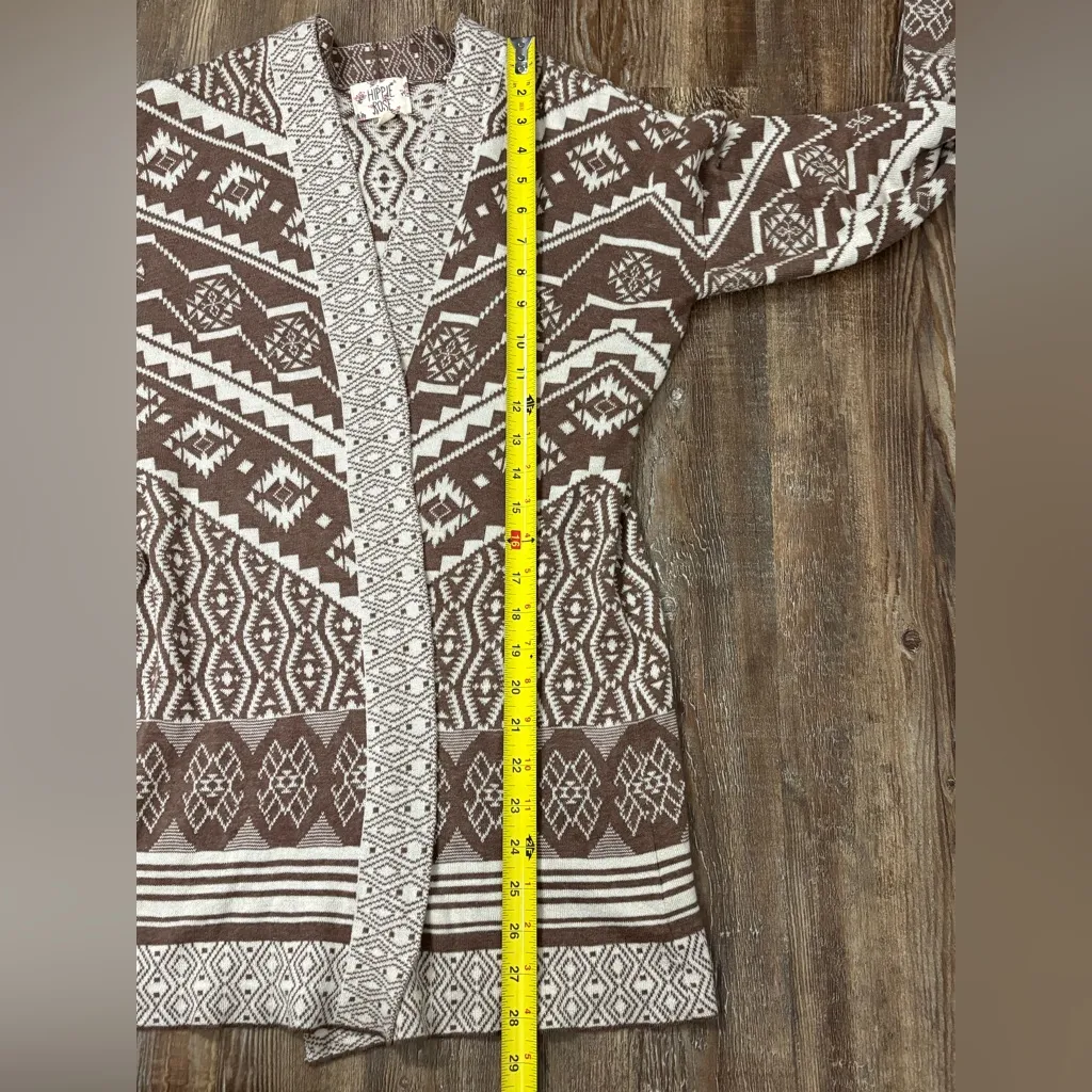 Hippie Rose  Aztec Brown White Open Front Cardigan Medium Boho Southwest - Image 5