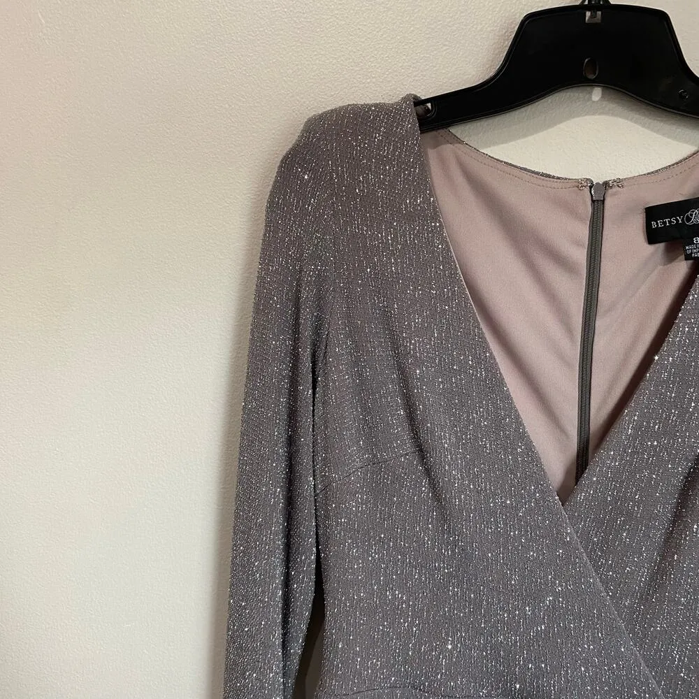 Betsy & Adam Long Sleeve Glitter Knit Gown maxi ball gown prom wedding Size 8 - Image 9