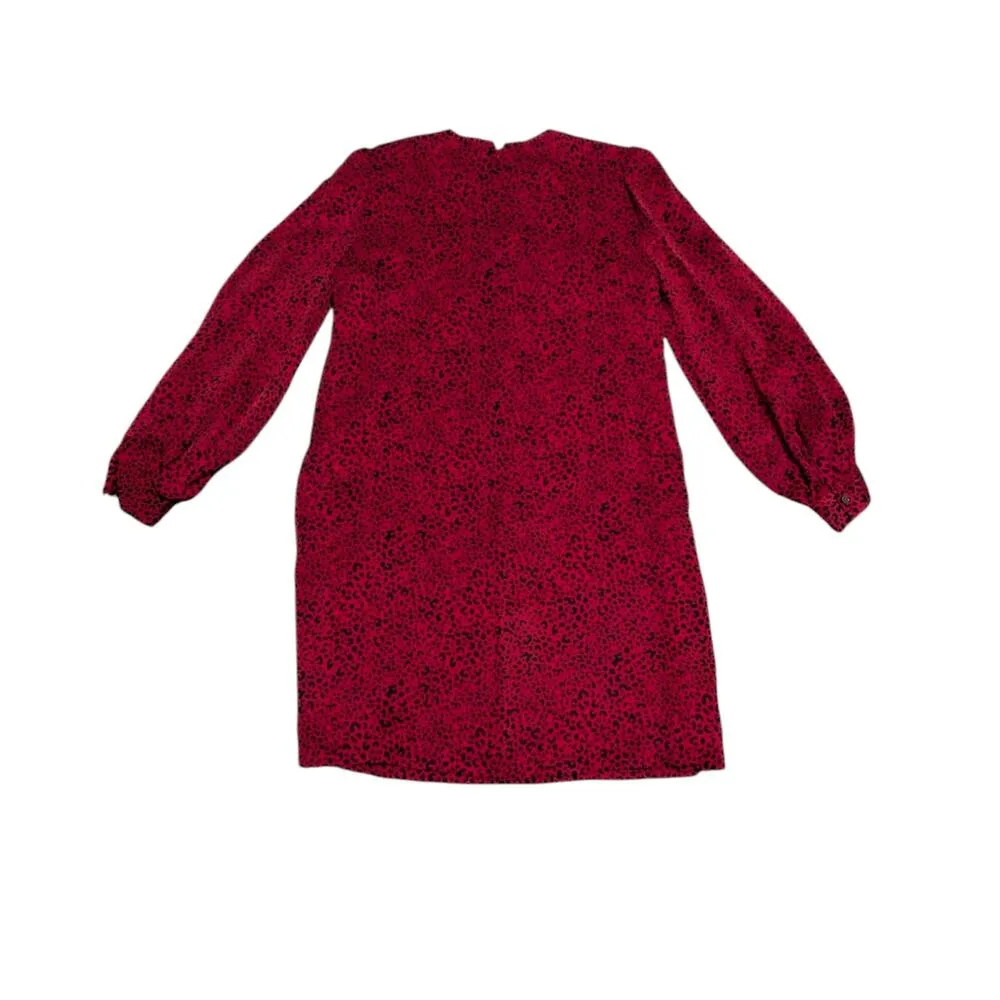 Brooks Brothers Soft Satin Animal Print Dress Red Black Puff Sleeve Womens 8 - Image 3
