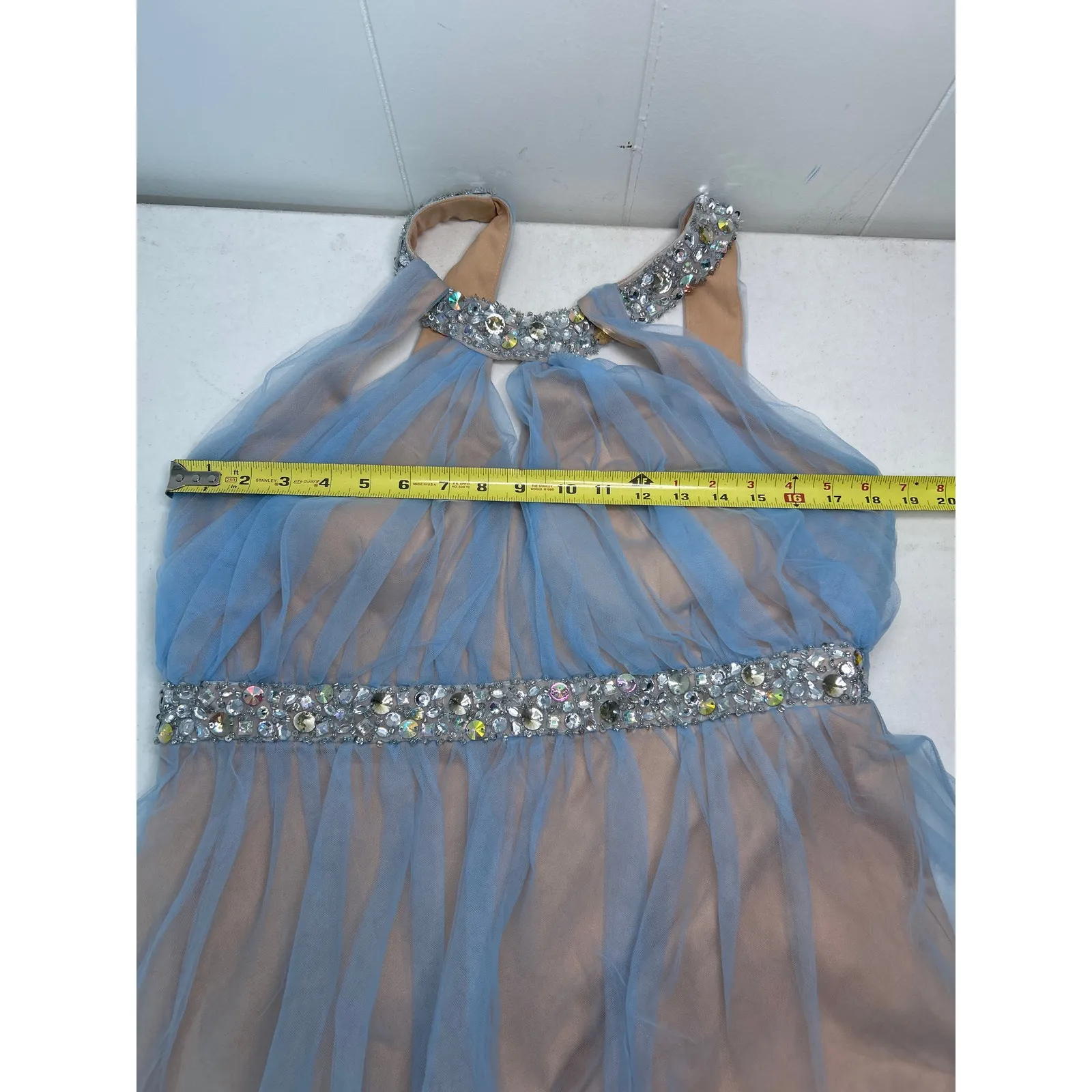 City Triangles Nude and sky blue jeweled halter top maxi Prom Dress. Size 17 - Image 10