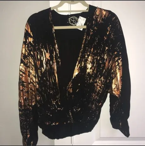 Blue Life Metallic Black Low Cut Wrap Top - Image 5