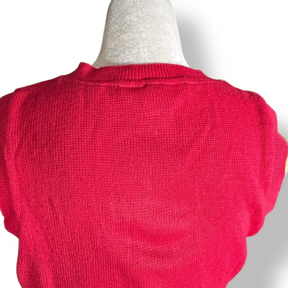 Vintage Devon Union Made Button Front Knit Sweater Vest Red Blue White Small - Image 5
