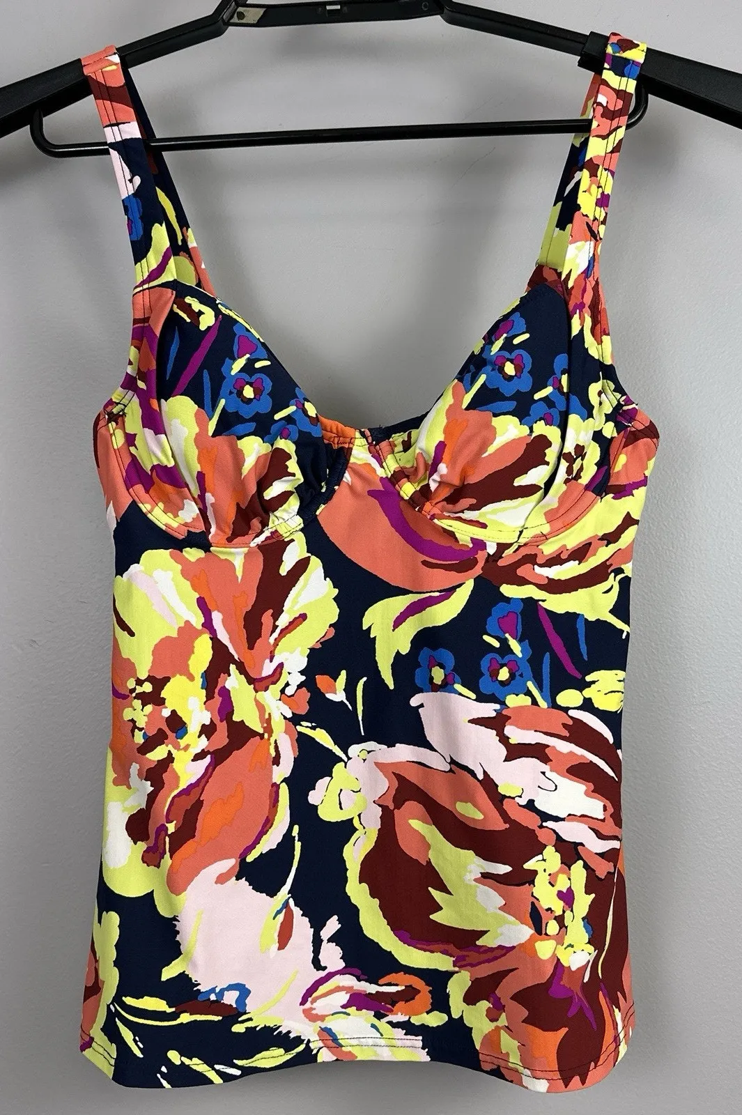 Title Nine Tankini Swim Top 32C Hidden Bra Sized Floral Print Underwire Lined - Image 1