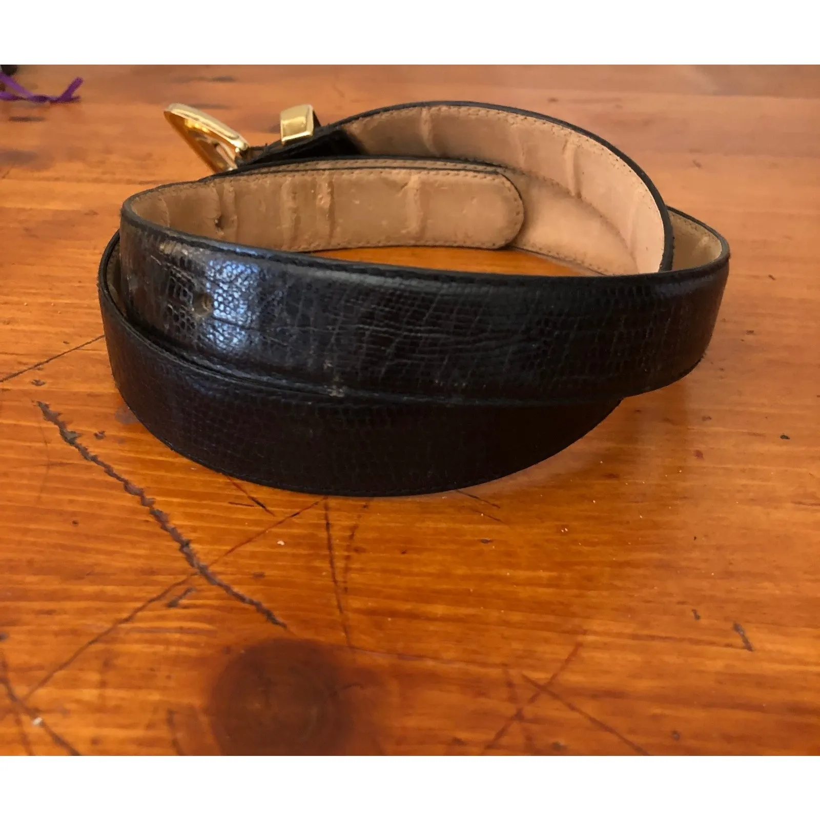 Ritz Accessories Collection Genuine Leather Belt Black Gold Tone Buckle Large - Image 8