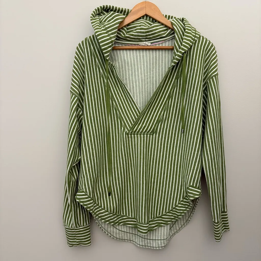 Anthropologie Pilcro Green Wharfside Striped Hoodie 100% Cotton Size M - Image 4