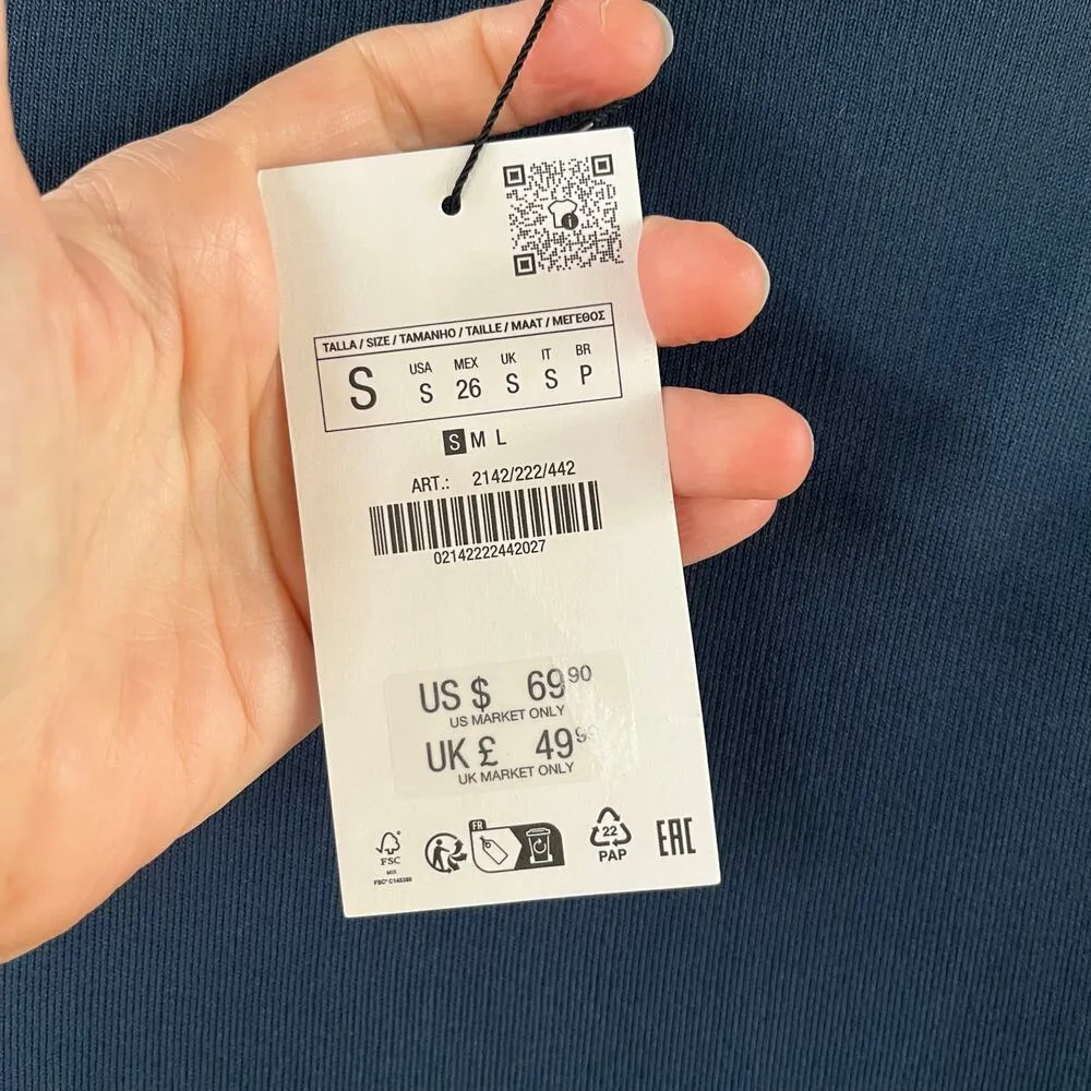 Zara Women's Plain Knit Midi Dress Duck Blue Size S. NEW - Image 4