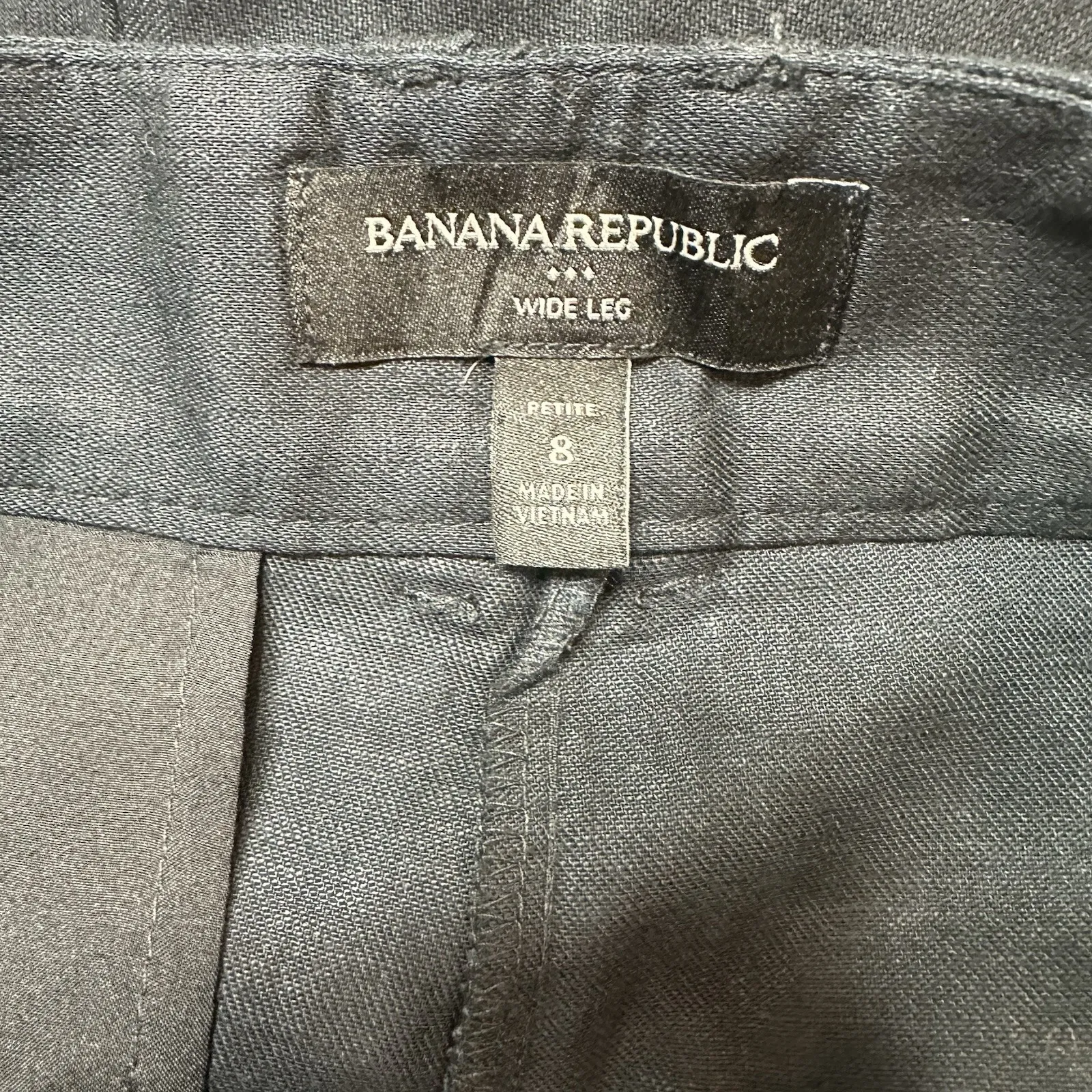 Banana Republic Wide Leg Pants‎ Black Linen Blend Petite 8 High Rise Office - Image 3