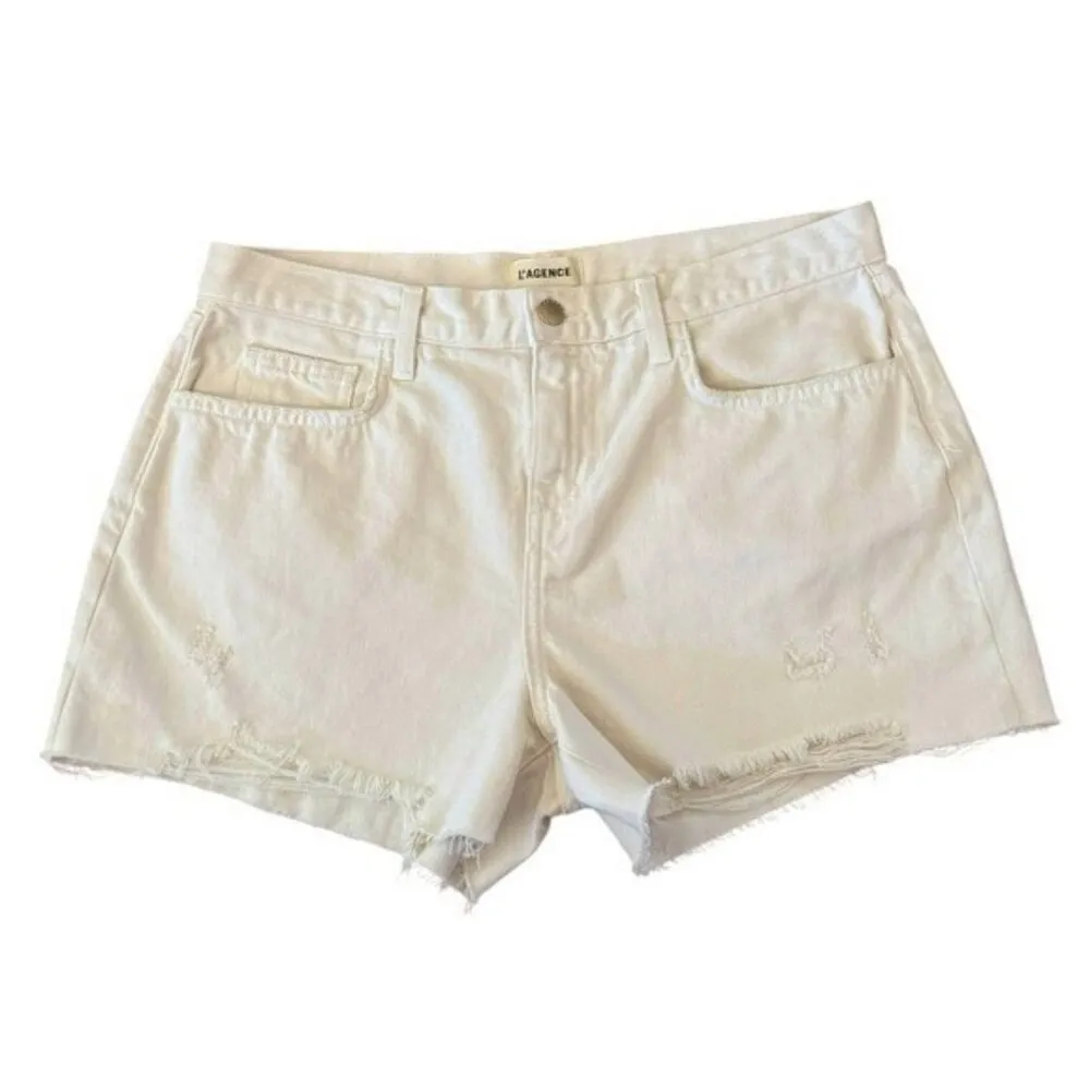 L’AGENCE Audrey Mid Rise Distressed Cutoff Jean Shorts Biscuit Size 29 NEW - Image 2