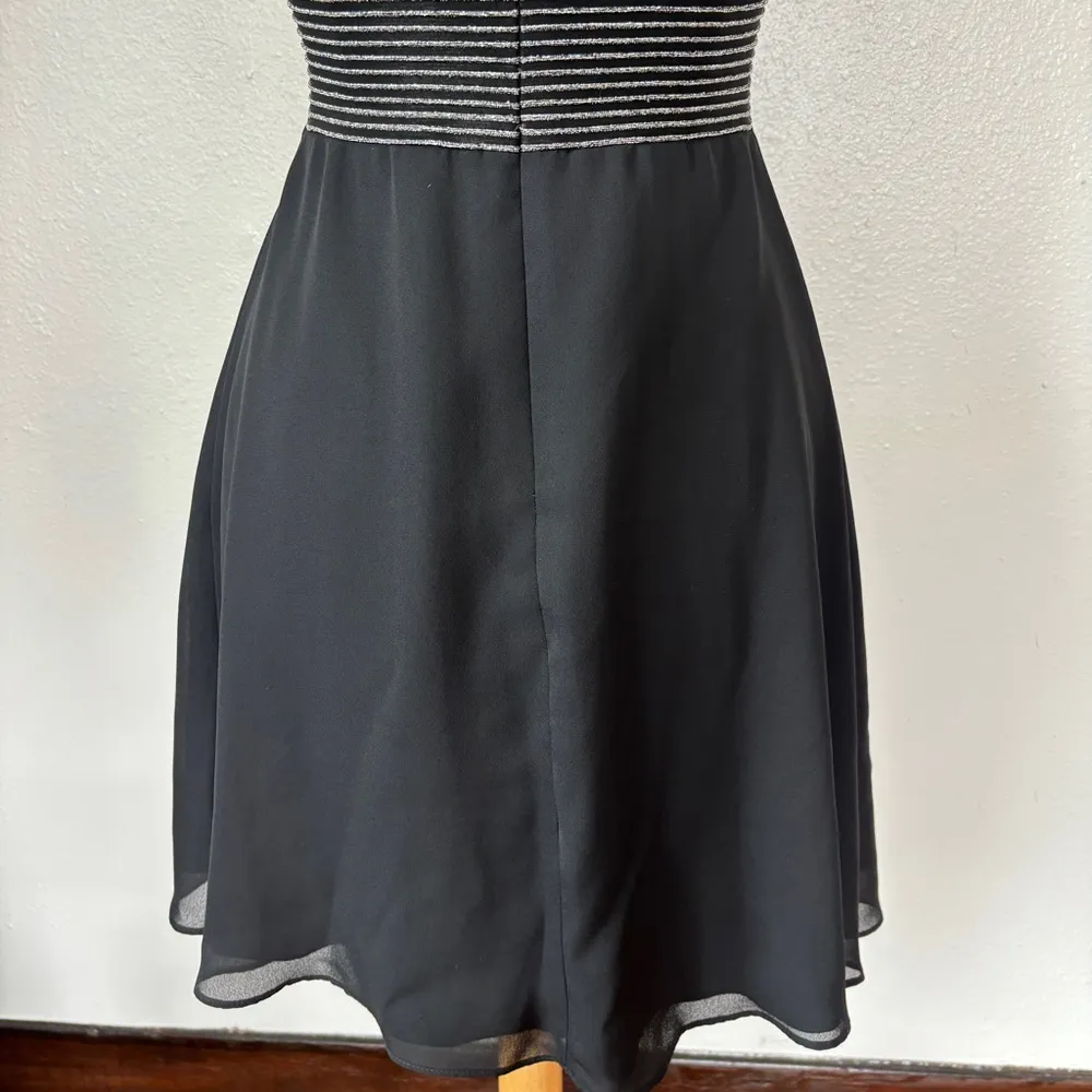 Rhapsody Black and Silver Striped Sleeveless Cocktail Dress - Image 10