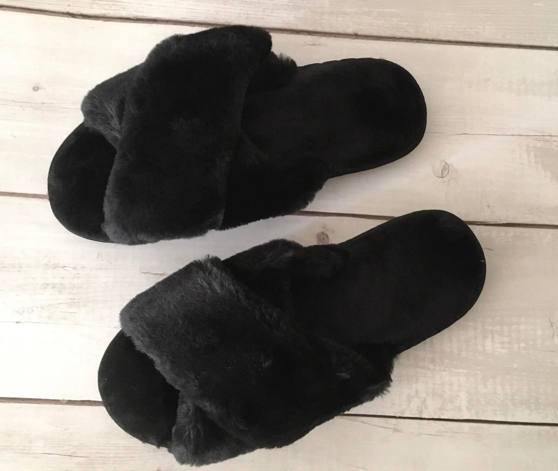 Black Plush Slippers, Size 9/10 - Image 6