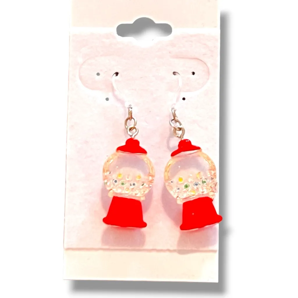 Hypoallergenic, Red Gumball machine drop earrings French Hooks Fun Novelty gift - Image 3