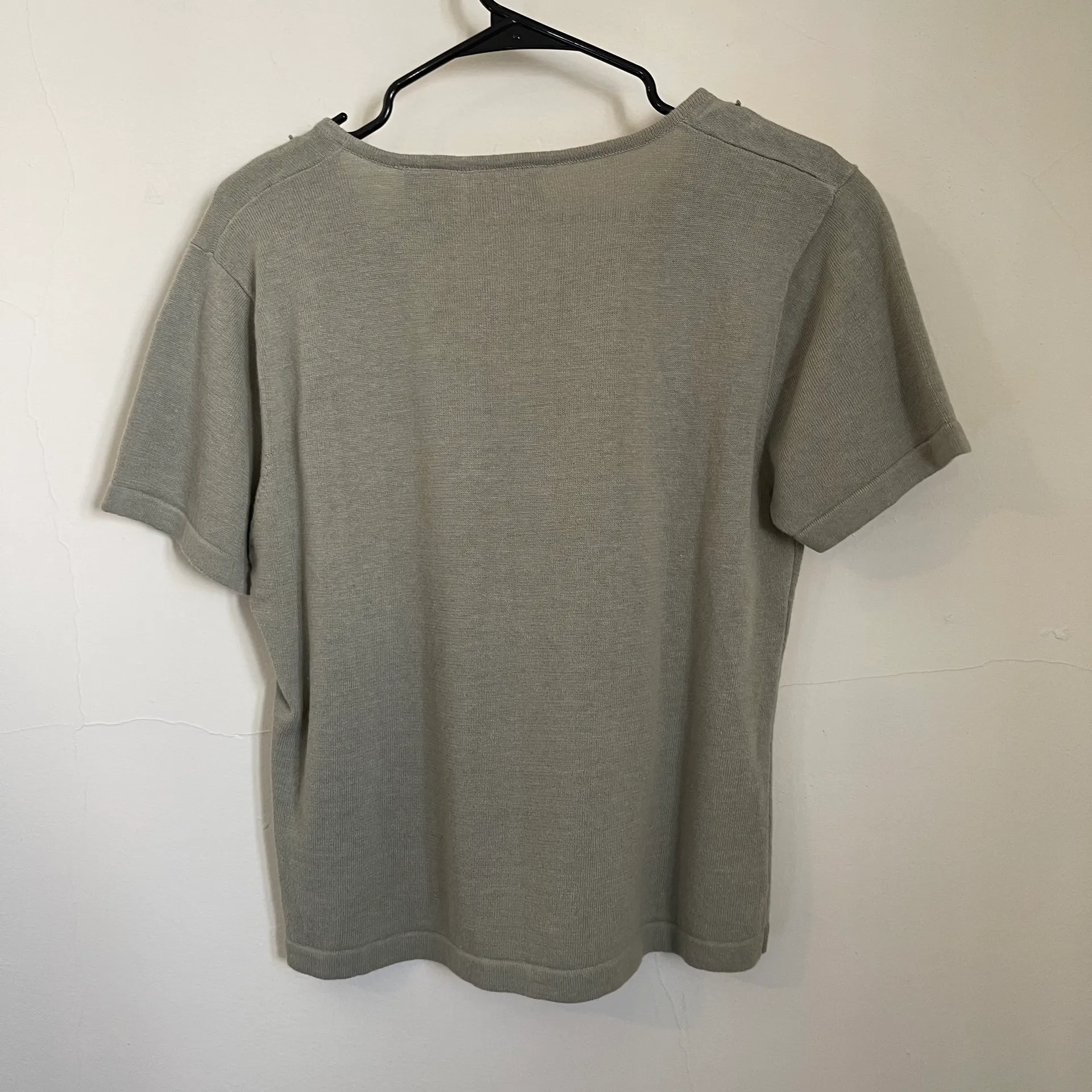 Vintage Sage Green Embroidered Knit Sweater Tee Size L - Image 2