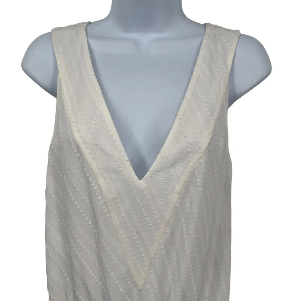 Ramy Brook Carl Deep V-Neck Smocked Tiered Textured Ruffle Mini Dress Ivory - Image 6