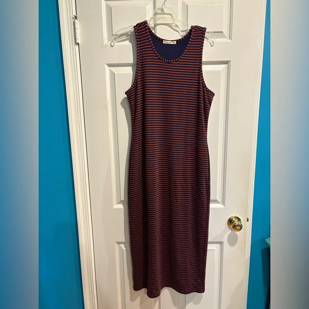 Marine Layer Lexi Rib Daytime Midi Dress striped XL blue brown - Image 2