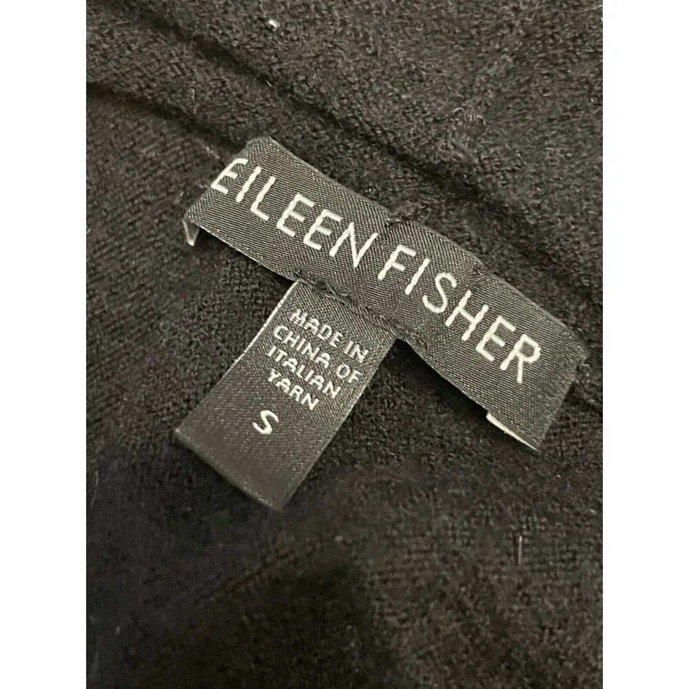 Eileen Fisher 100% Merino Wool Open Cardigan Sweater Size Small Black Boho Light - Image 4