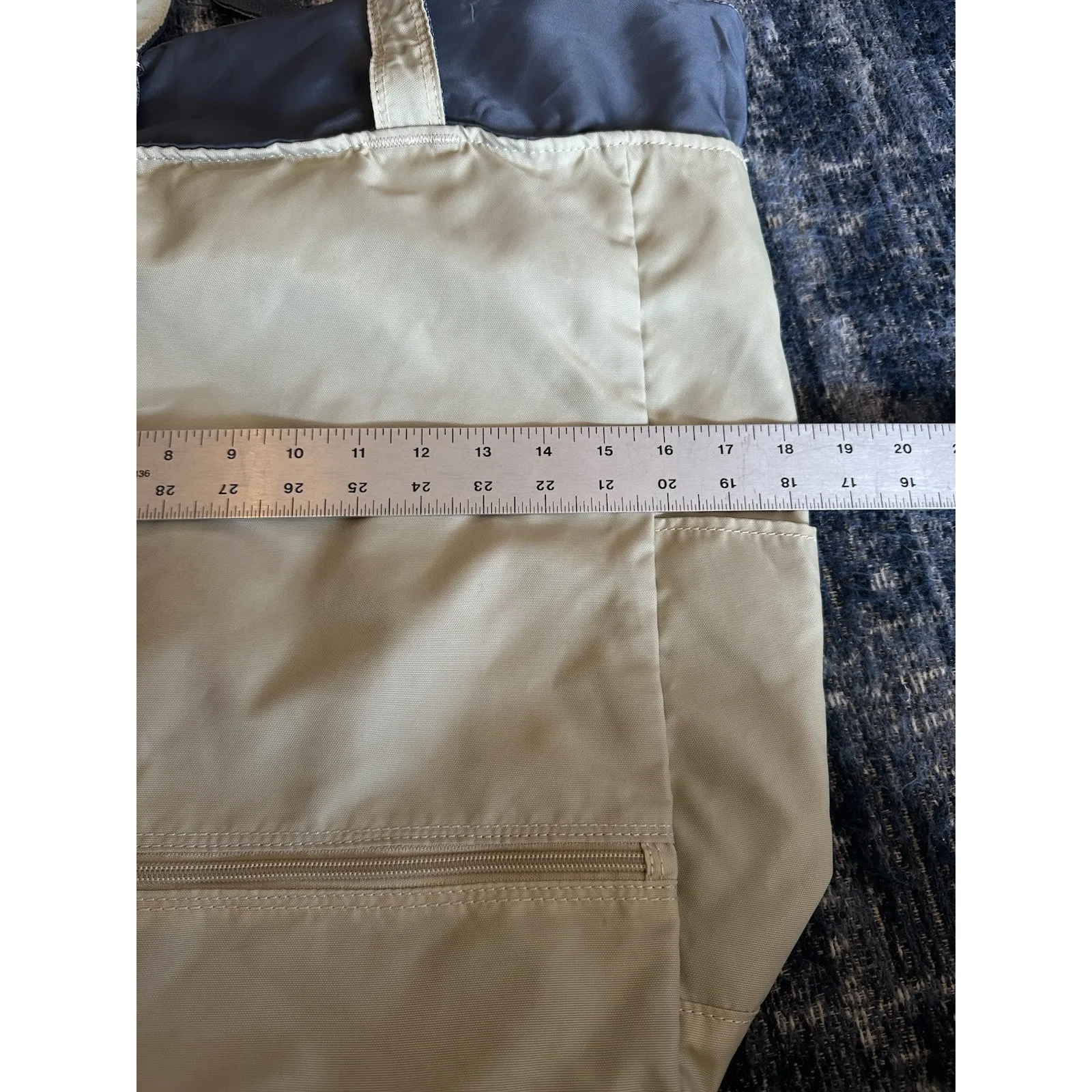 Valentino Viscani Nylon Tote Bag Travel Career Beige Zip Close Double Handle - Image 8