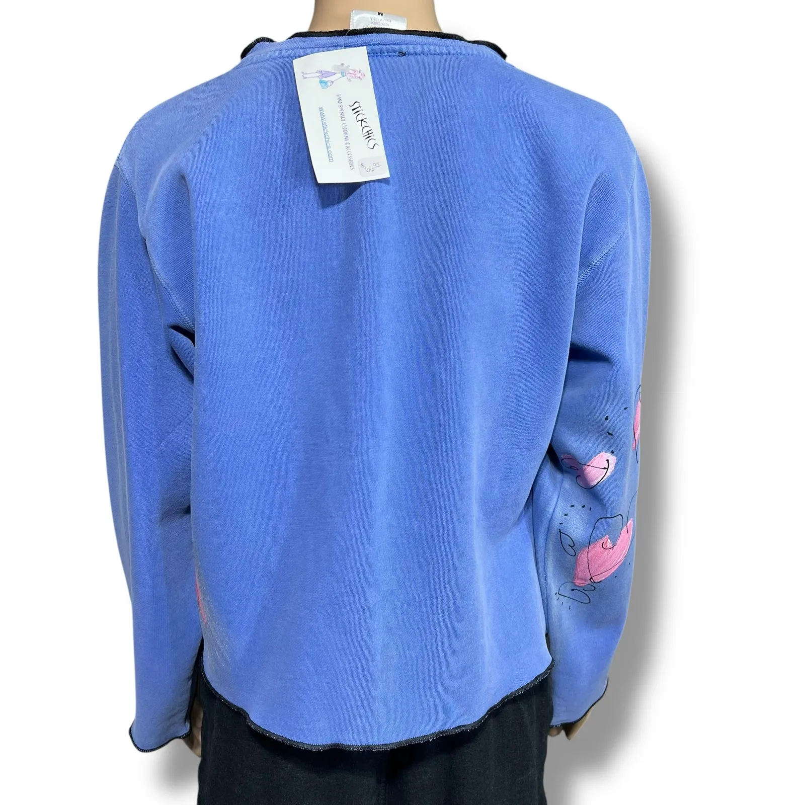 Vintage Stick Chics Womens Hand Painted Sweatshirt Button Closure Blue Medium - Image 3