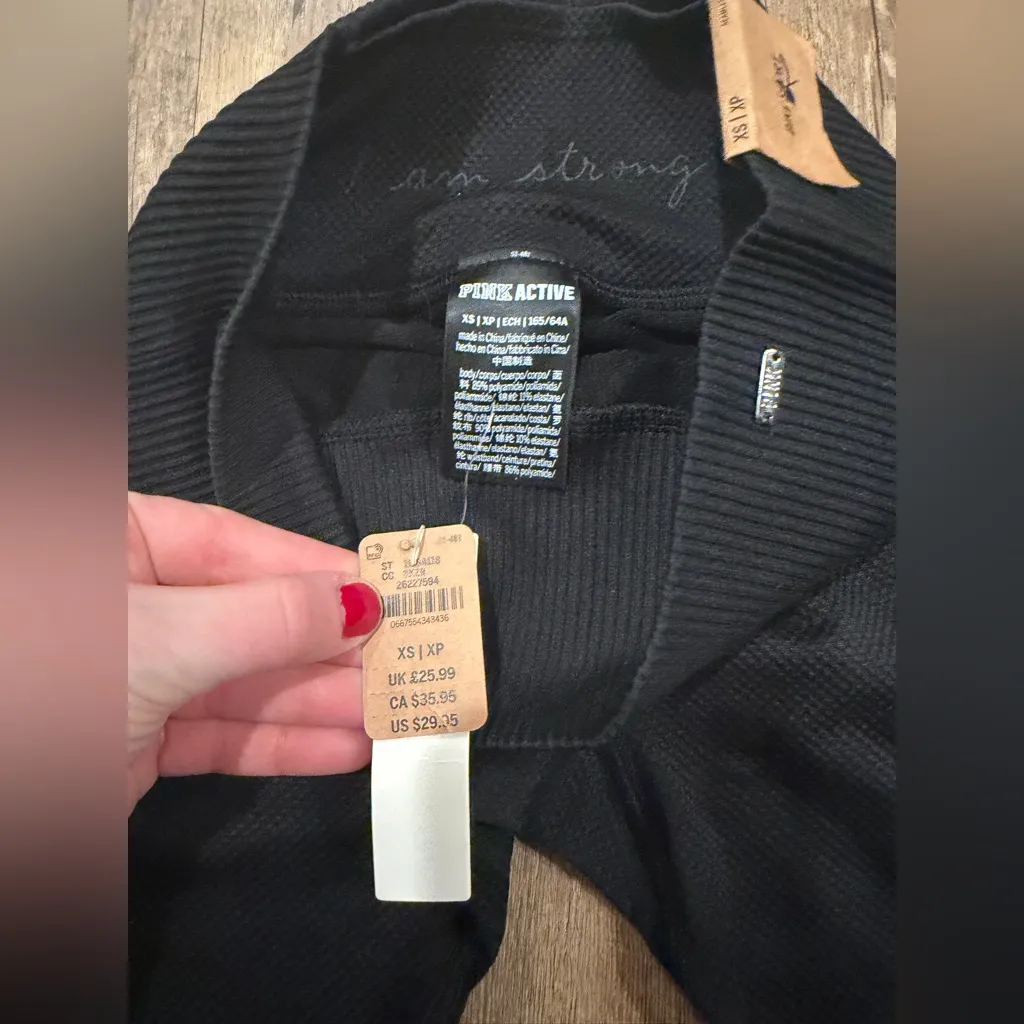 NWT Victoria’s Secret Pink Active Black High-Waisted Ribbed Biker Shorts XS - Image 2