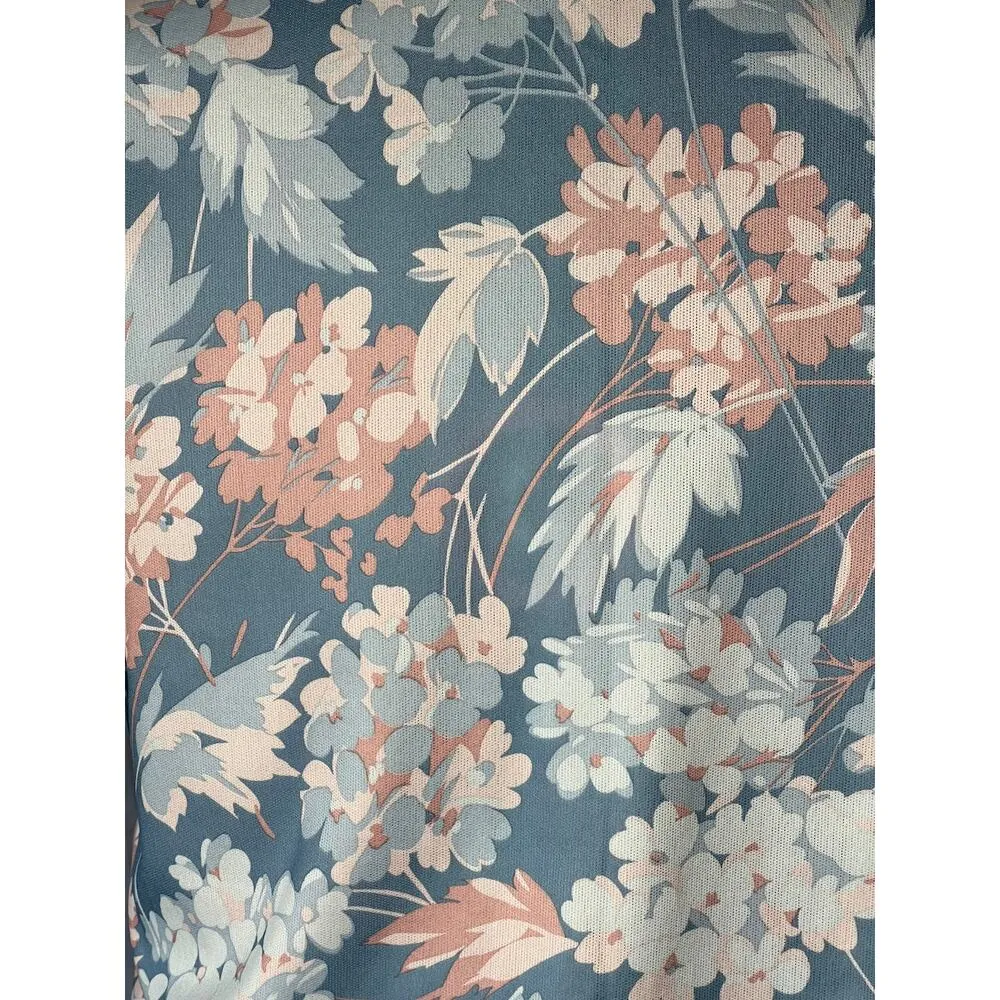 Blouse floral 1970s button up blue pink pastel Size L - Image 4