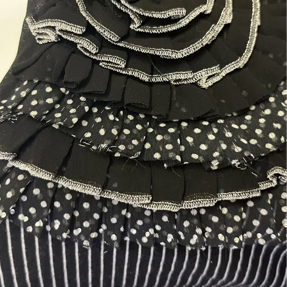 White House Black Market Black White Striped Floral Accent Women's Top Small - Image 5