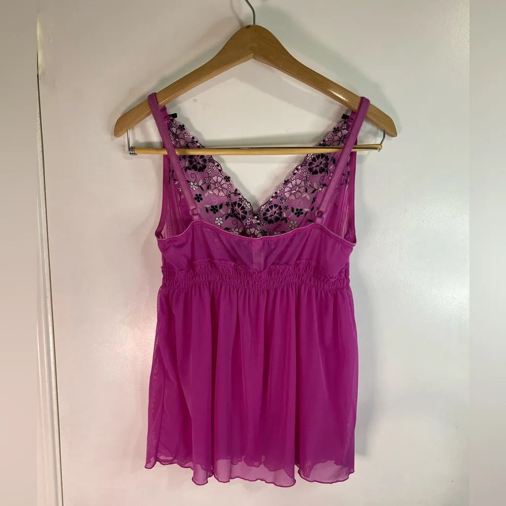 Cacique Lingerie Size 18/20 Magenta Purple Embroidered Lace Babydoll Sheer Sexy - Image 2