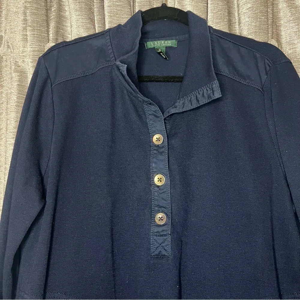 Lauren Ralph Lauren Blue Knit Collared Quarter Button Up Shirt Size Extra Large - Image 3