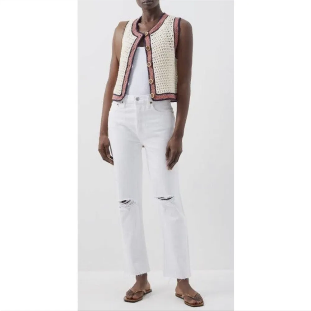 RE/DONE 70s High-Rise Stove Pipe Jeans White Destroyed High Waisted Size 30 - Image 14