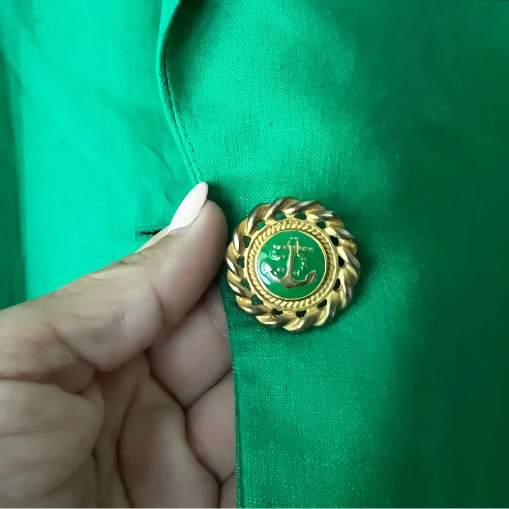 Vintage ANN TAYLOR 100% linen blazer Kelly green Women’s SIZE 2 collegiate crest - Image 9