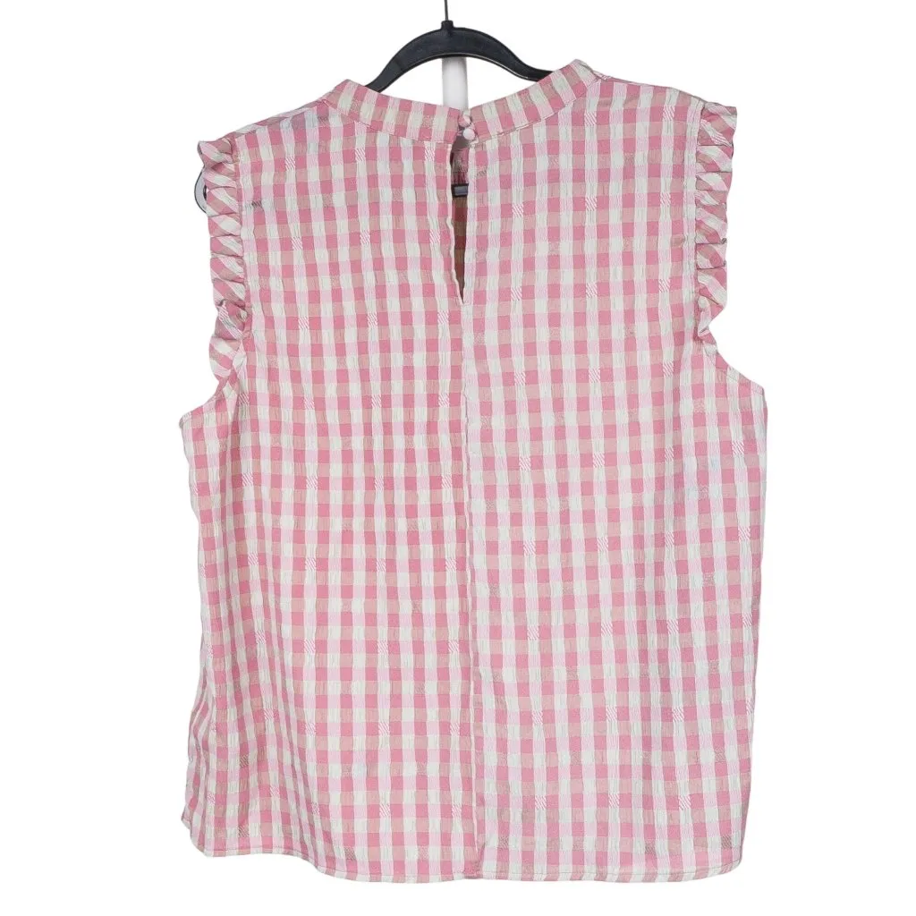 Nanette Lepore Blouse XL Womens Checked Ruffle Sleeveless Tank Pink White - Image 7