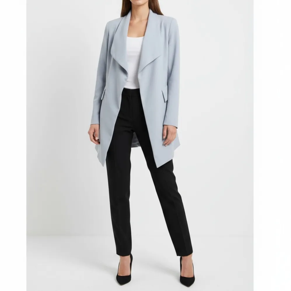 Zara Light Grey Flowing Draped Asymmetrical Loose Blazer Jacket XSMALL - Image 2