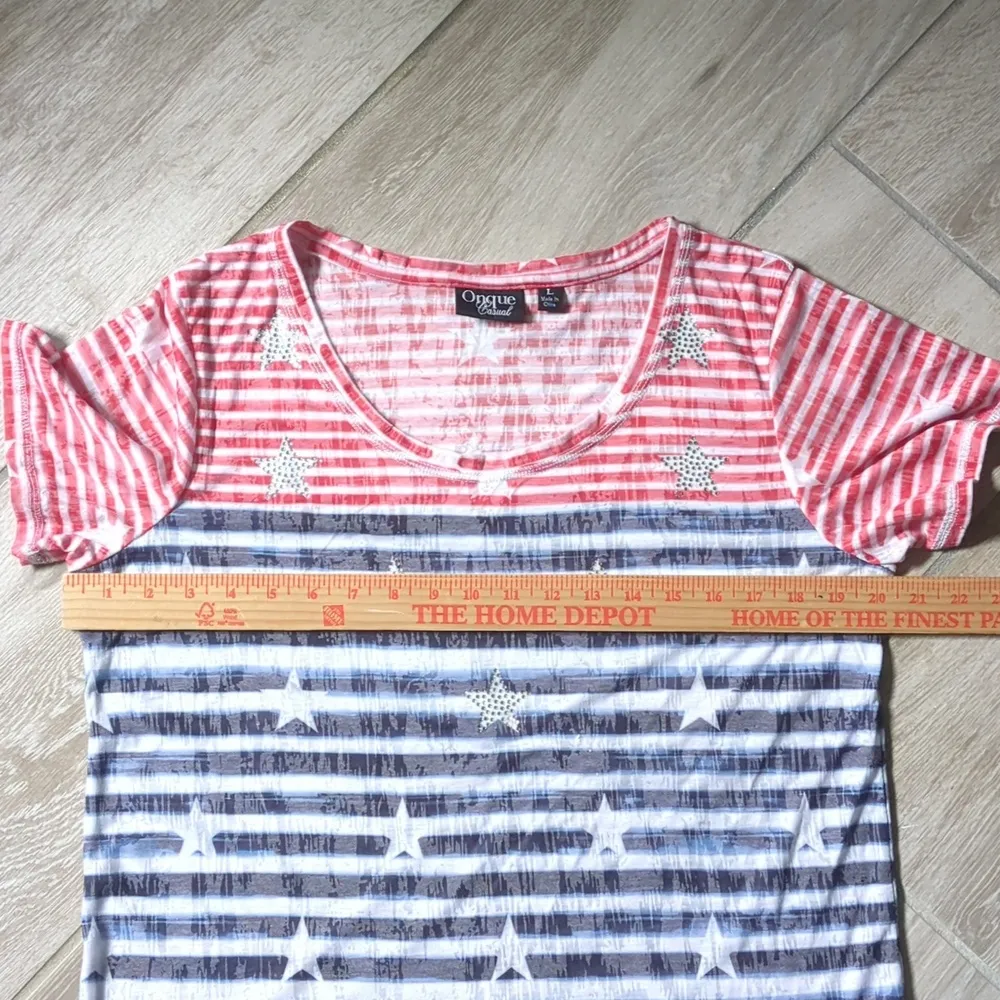 Onque Casuals Striped Patriotic Stars and Stripes Short Sleeve Tee Size L - Image 11