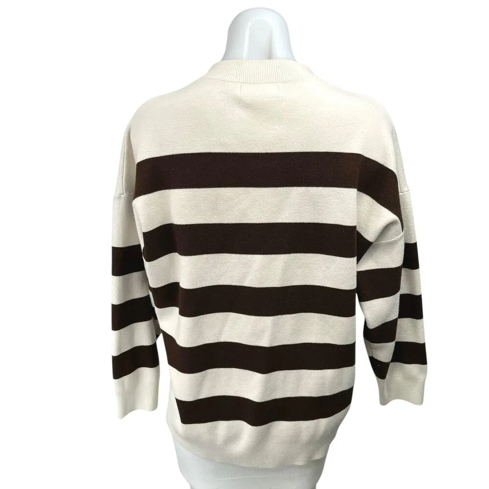 MNG Women's Cream Brown Striped Mock Neck Oversized Pullover Sweater Size L Size L - Image 5