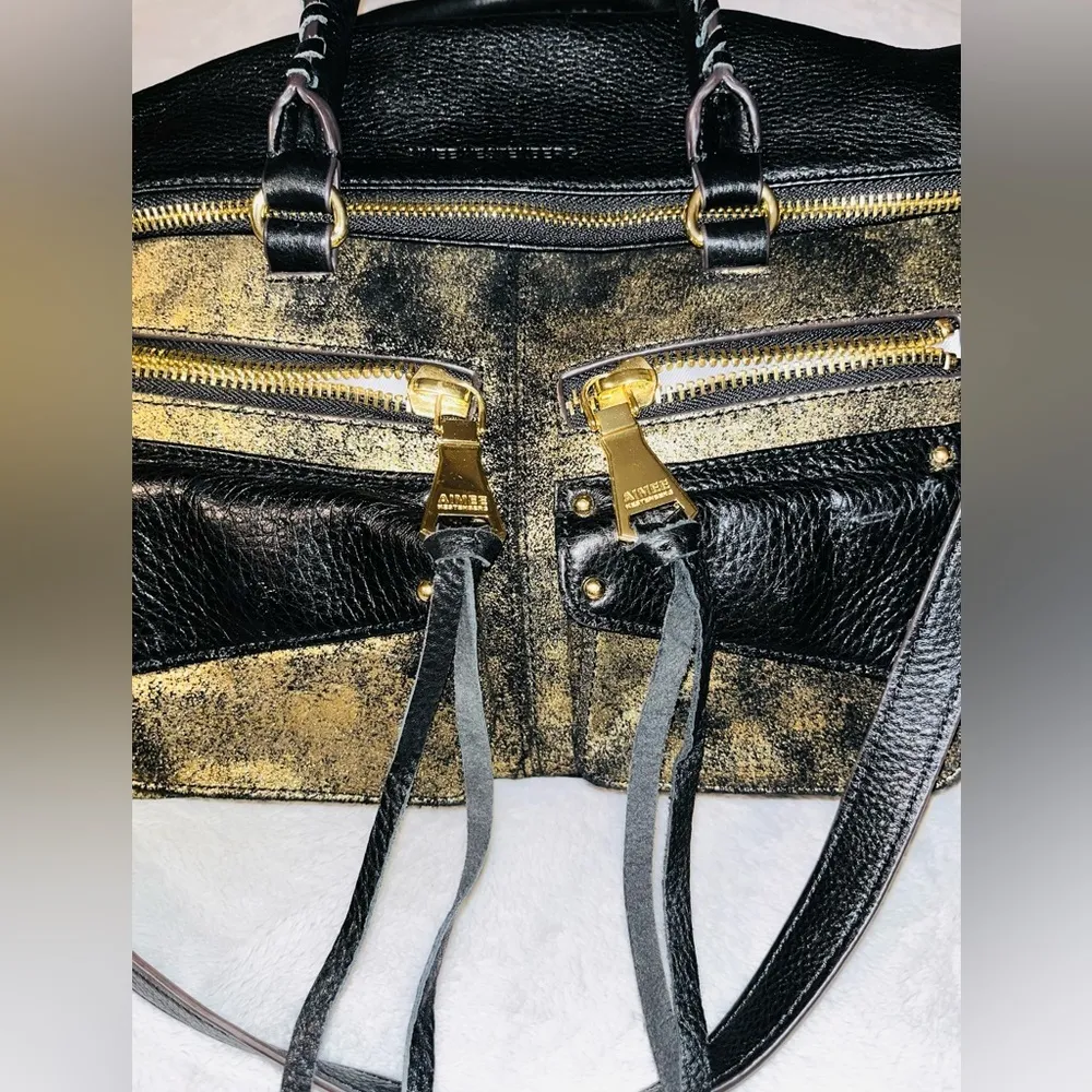 Aimee Kestenberg Leather Gold/Black Satchel Handbag - Image 2